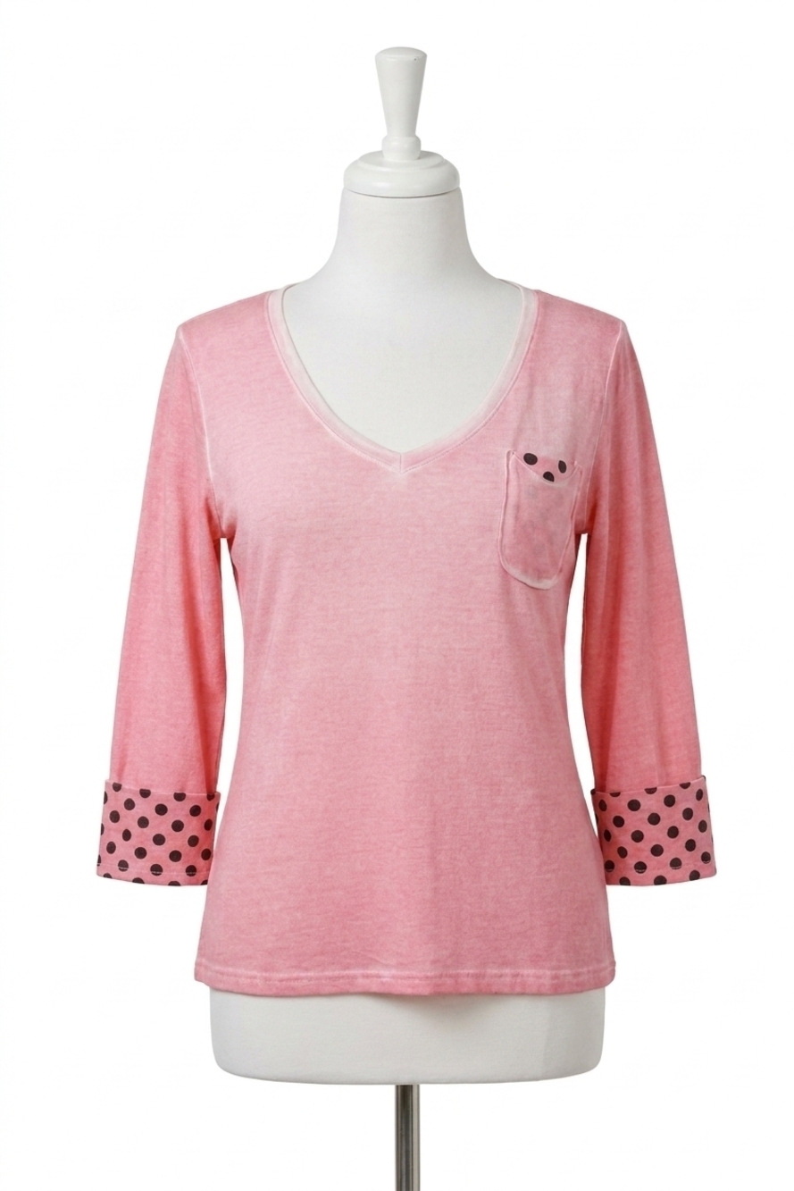 NEW ANGEL v-neck polka dot top in coral